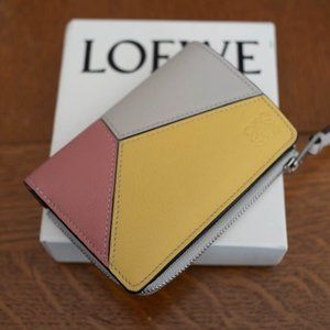 Loewe Puzzle Color Block Leather Bifold Wallet with Zipper Compartment
